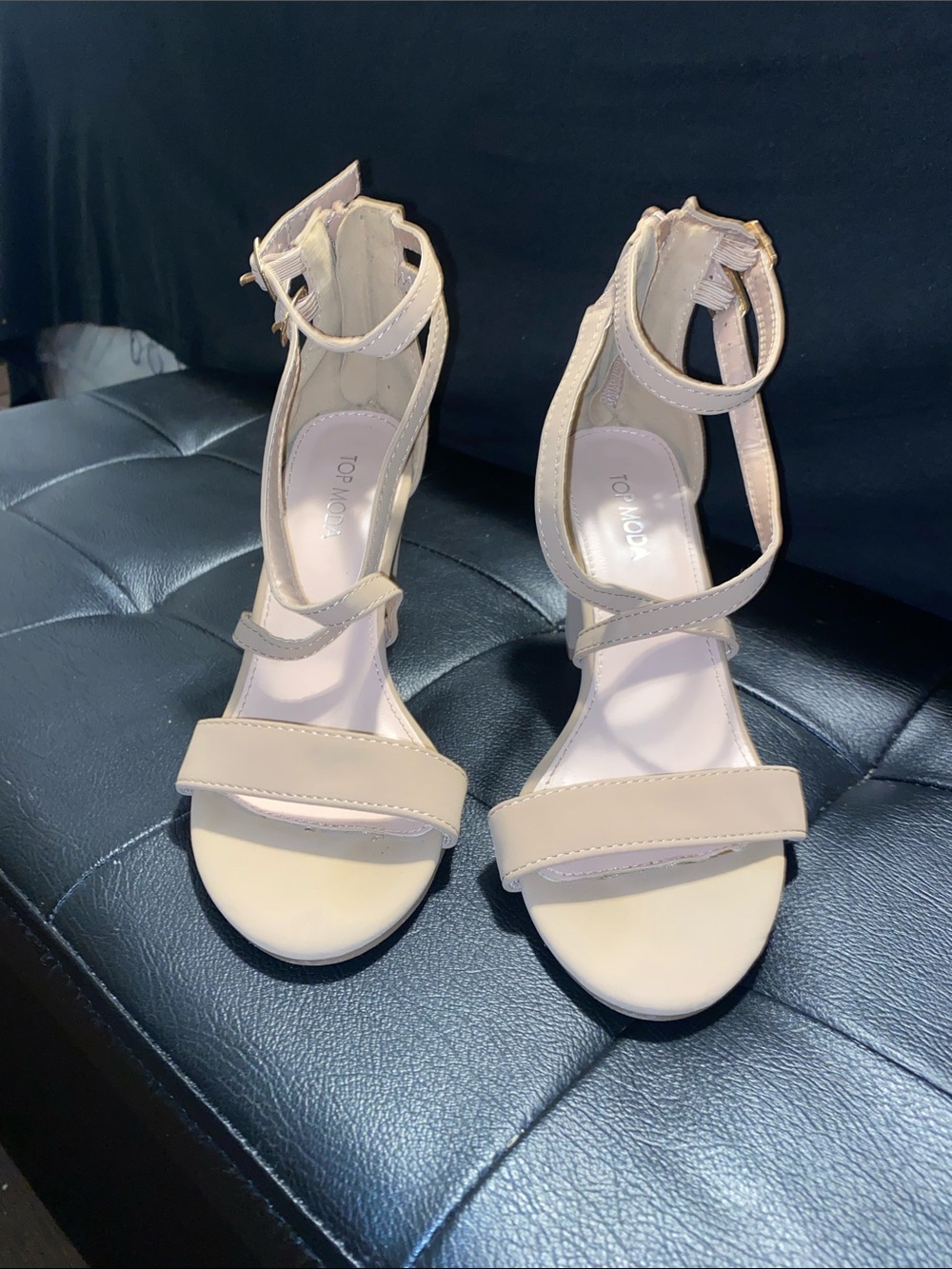 Top Moda Women's Beige Ankle-Strap Dress Sandals